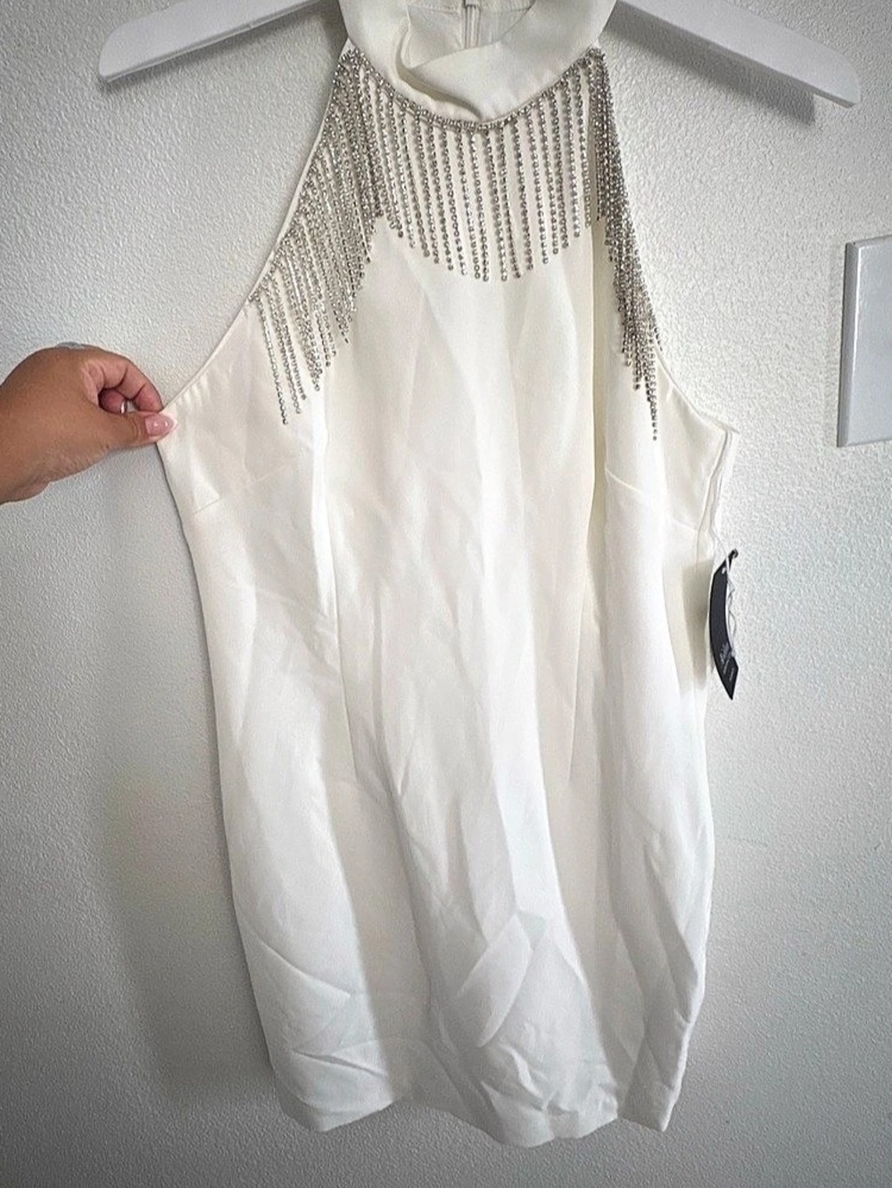 Aidan Mattox Halter Crepe Mini Dress Rhinestone Halter Mini Dress in White Size